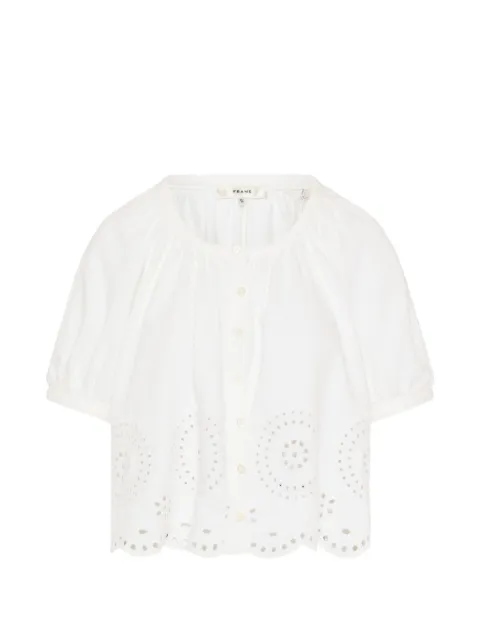 FRAME Eyelet Billow scalloped-hem blouse