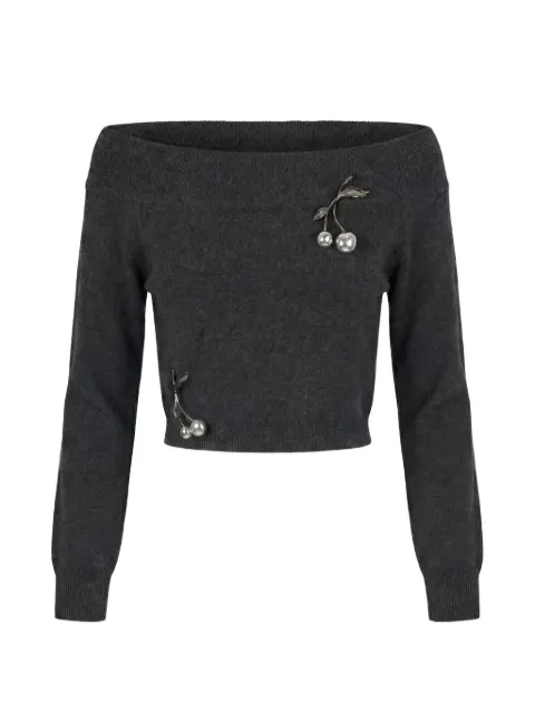 Monse cherry-embellished off-shoulder sweater