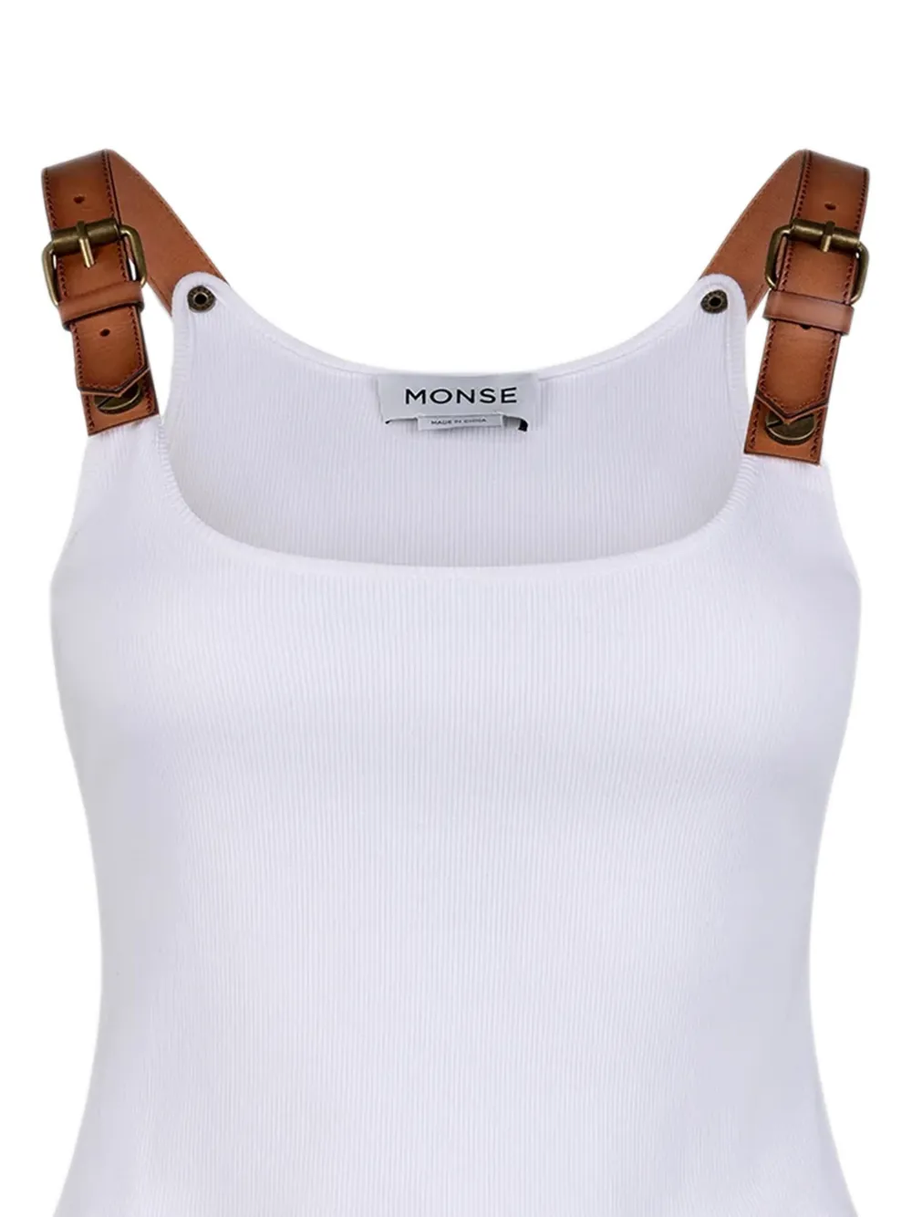Monse Ribgebreide tanktop met leren bandje Wit