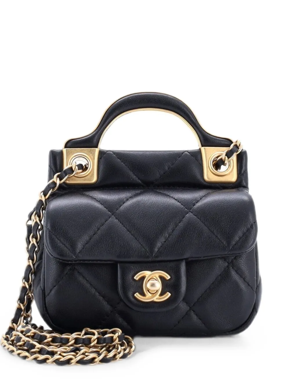 CHANEL Pre-Owned Clutch trapuntata Lady Handle Flap Card Holder on Chain - Nero