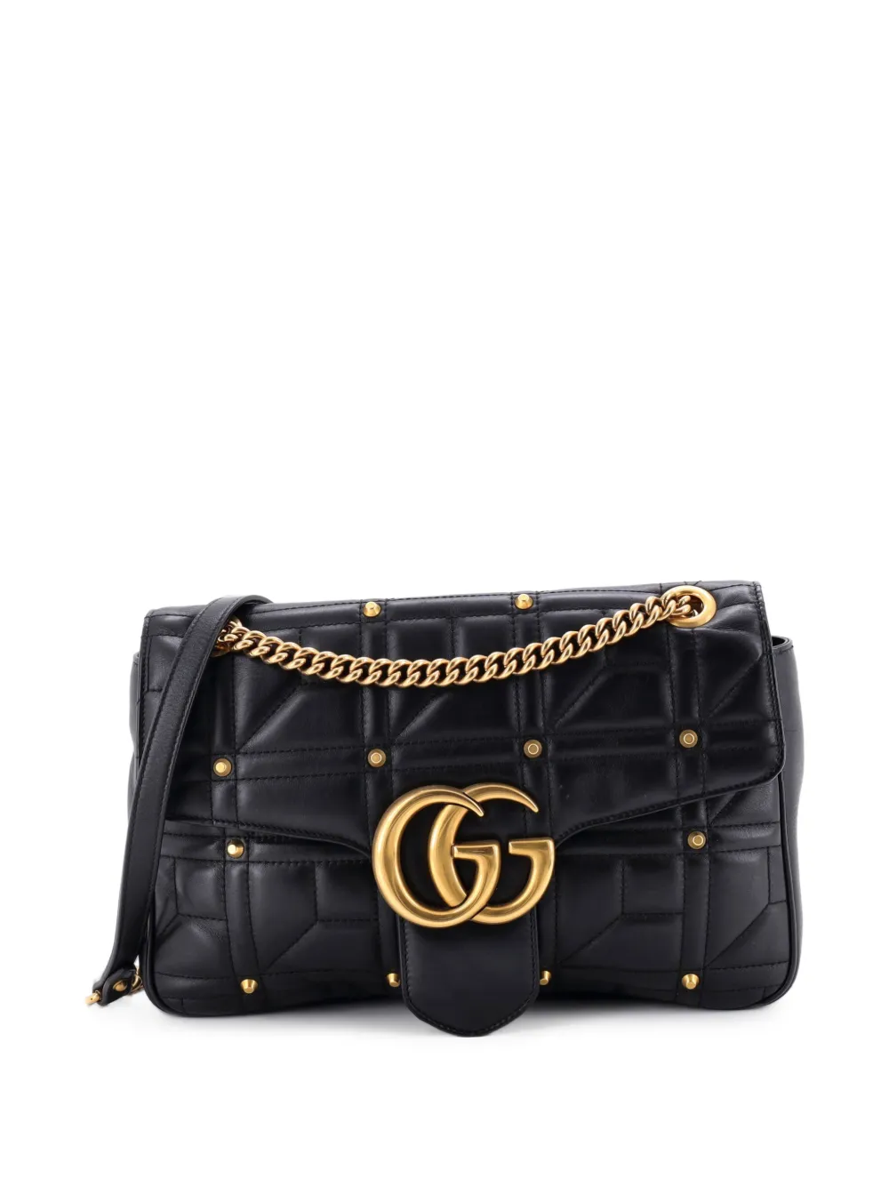 Gucci Pre-Owned GG Marmont Flap Bag Studded Matelasse Leather Medium shoulder bag - Nero