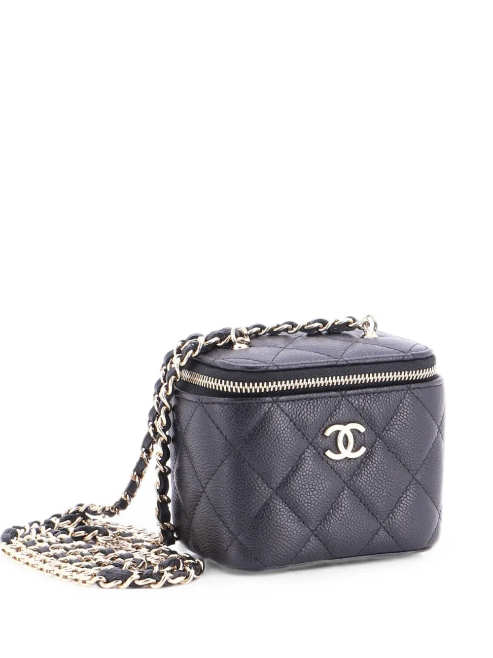 CHANEL Pre-Owned Tiny CC Link Vanity Case with Chain Quilted Caviar Mini clutch bag - Nero