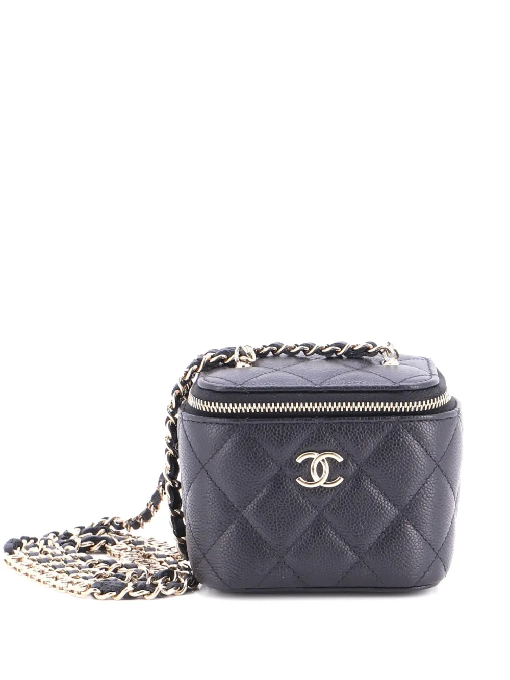 CHANEL Pre-Owned Tiny CC Link Vanity Case with Chain Quilted Caviar Mini clutch bag - Nero