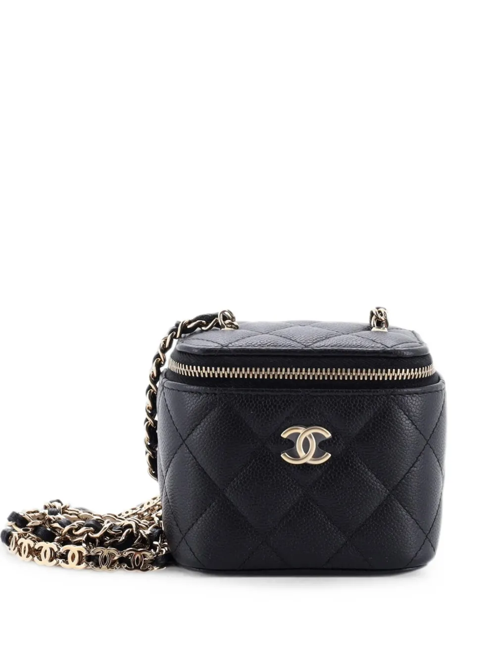 CHANEL Pre-Owned Tiny CC Link Vanity Case with Chain Quilted Caviar Mini clutch bag - Schwarz