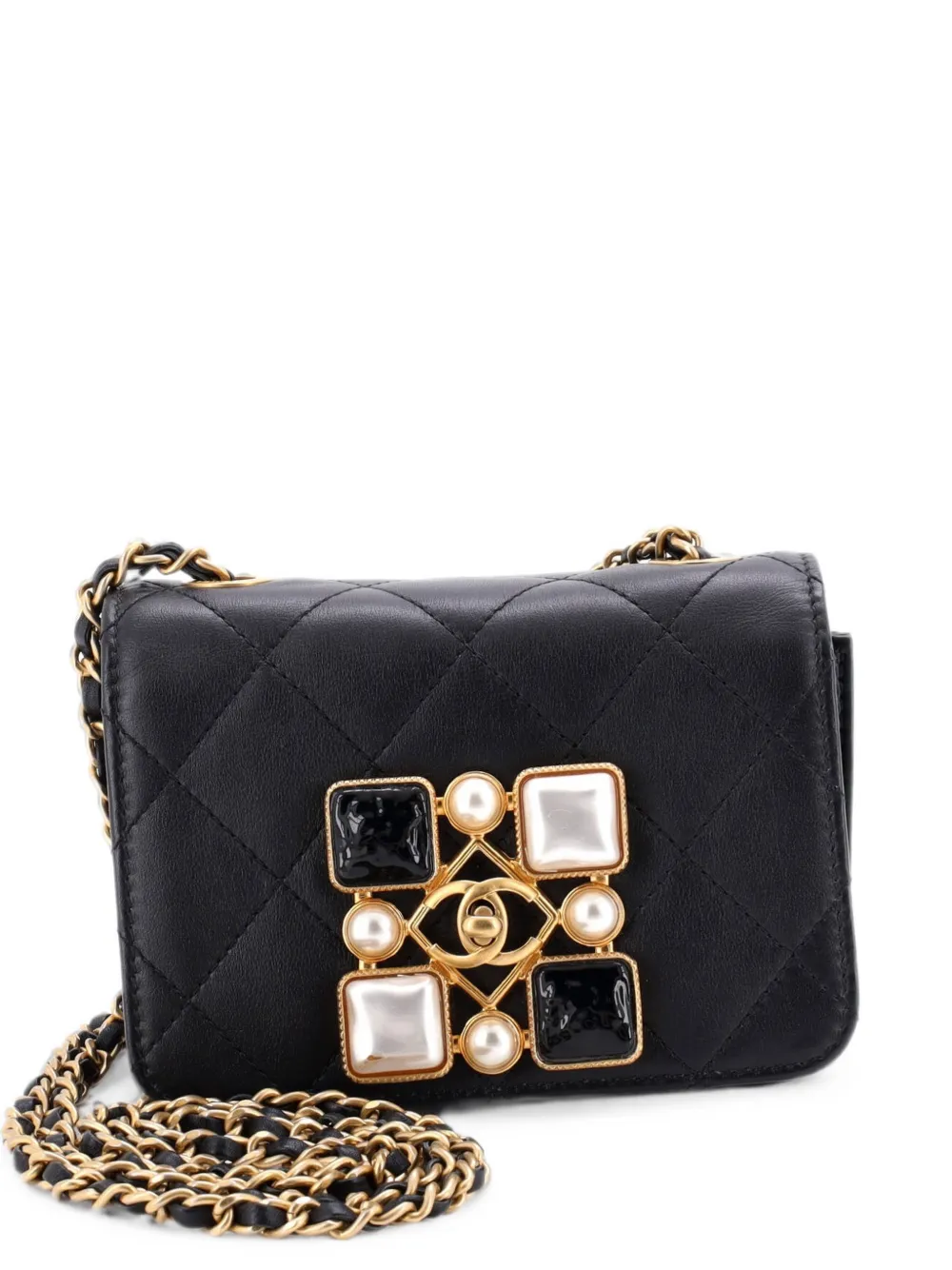 CHANEL Pre-Owned Resin and Pearl CC Full Flap Bag Quilted Calfskin Mini shoulder bag - Nero