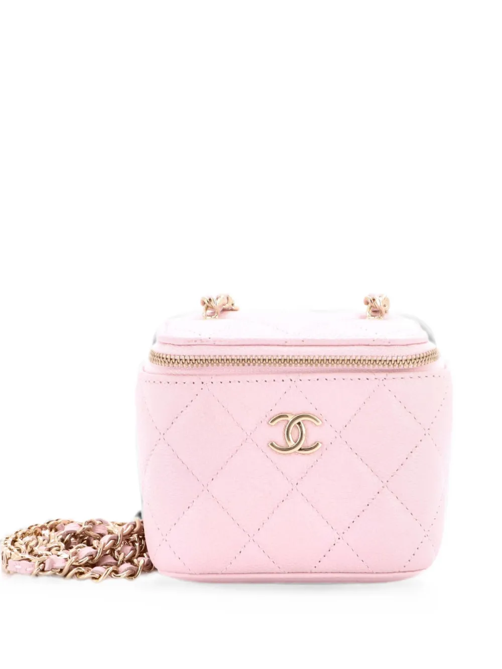 CHANEL Pre-Owned Tiny CC Link Vanity Case with Chain Quilted Caviar Mini clutch bag - Rosa