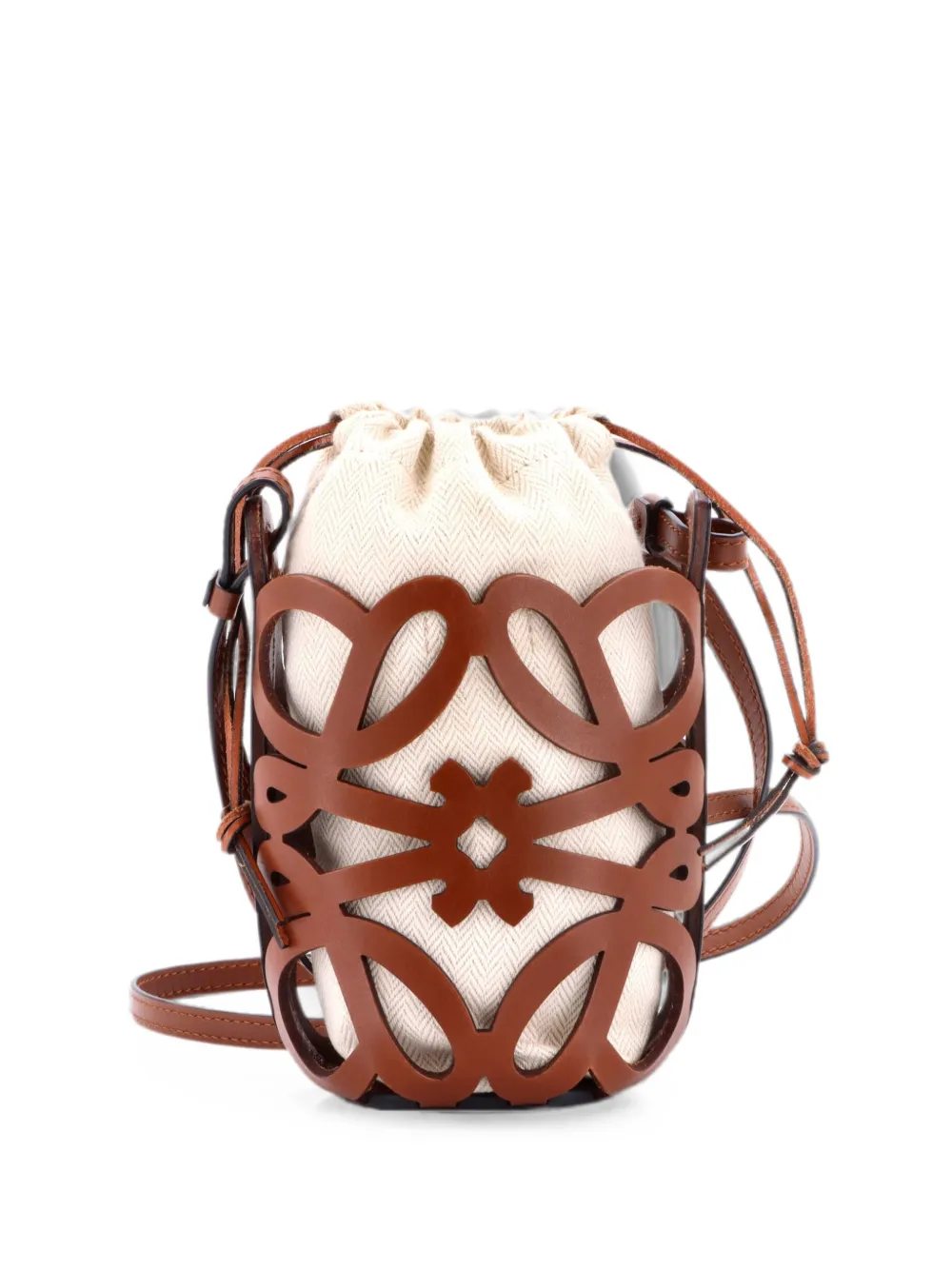Loewe Pre-Owned Anagram Drawstring Crossbody Bag Leather with Canvas Mini bucket bag - Brown