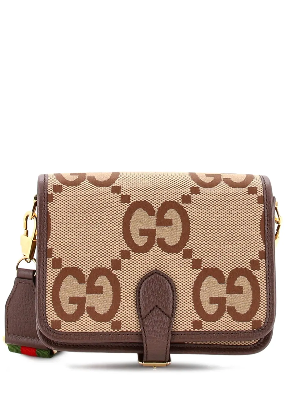 Gucci Pre-Owned Buckle Messenger Bag Jumbo GG Canvas Small crossbody bag - Marrone