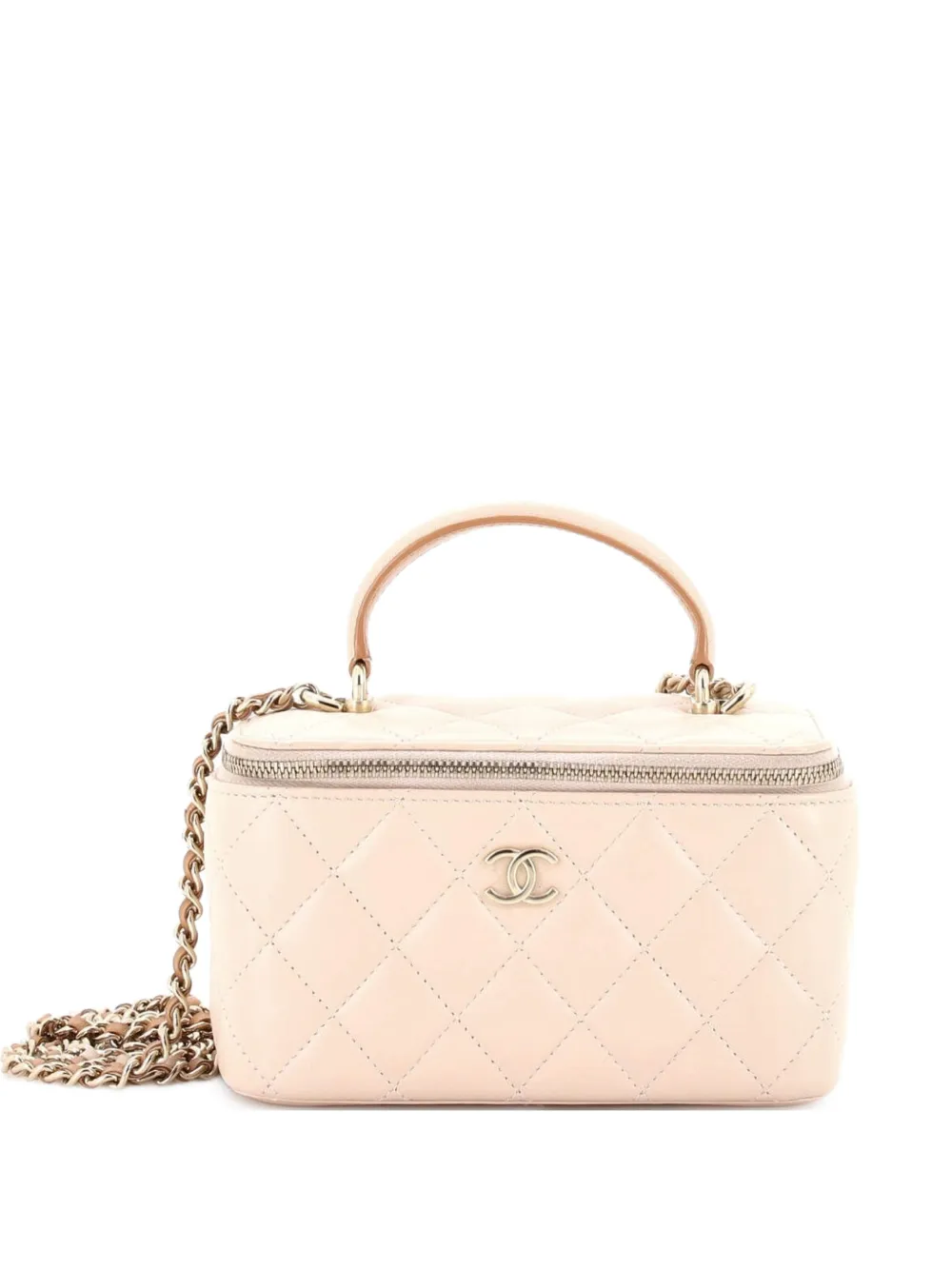 CHANEL Pre-Owned Borsa a tracolla Vanity Case mini in pelle di agnello trapuntata con manico - Toni neutri