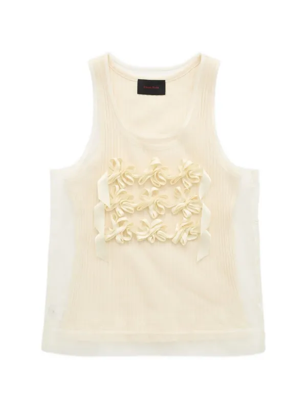 Simone Rocha Bow-embellished Ribbed Top in Neutrals