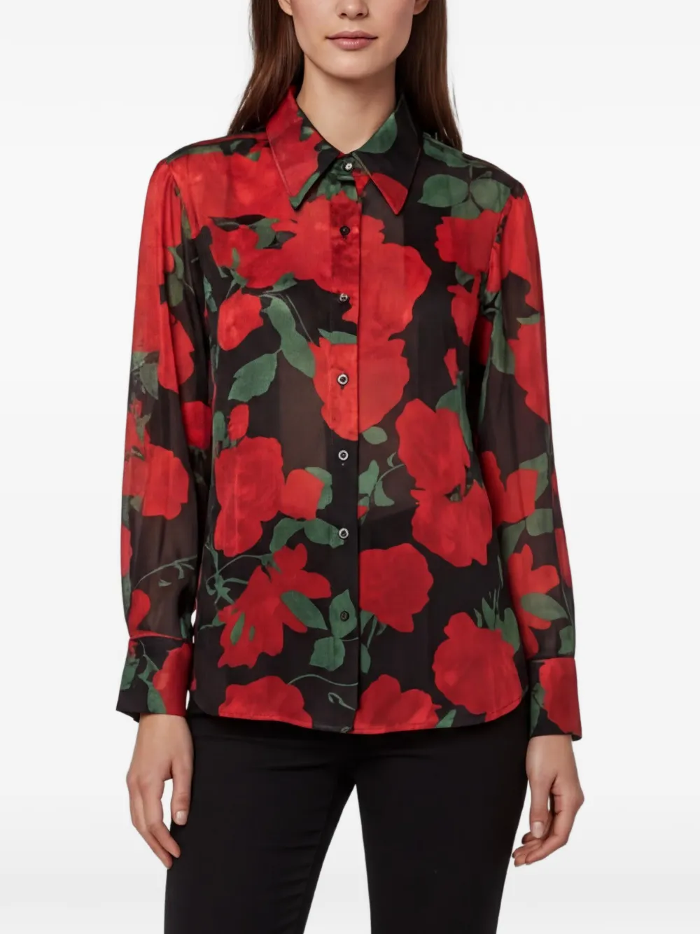 Saint Laurent Pre-Owned floral-print semi-sheer shirt - Nero