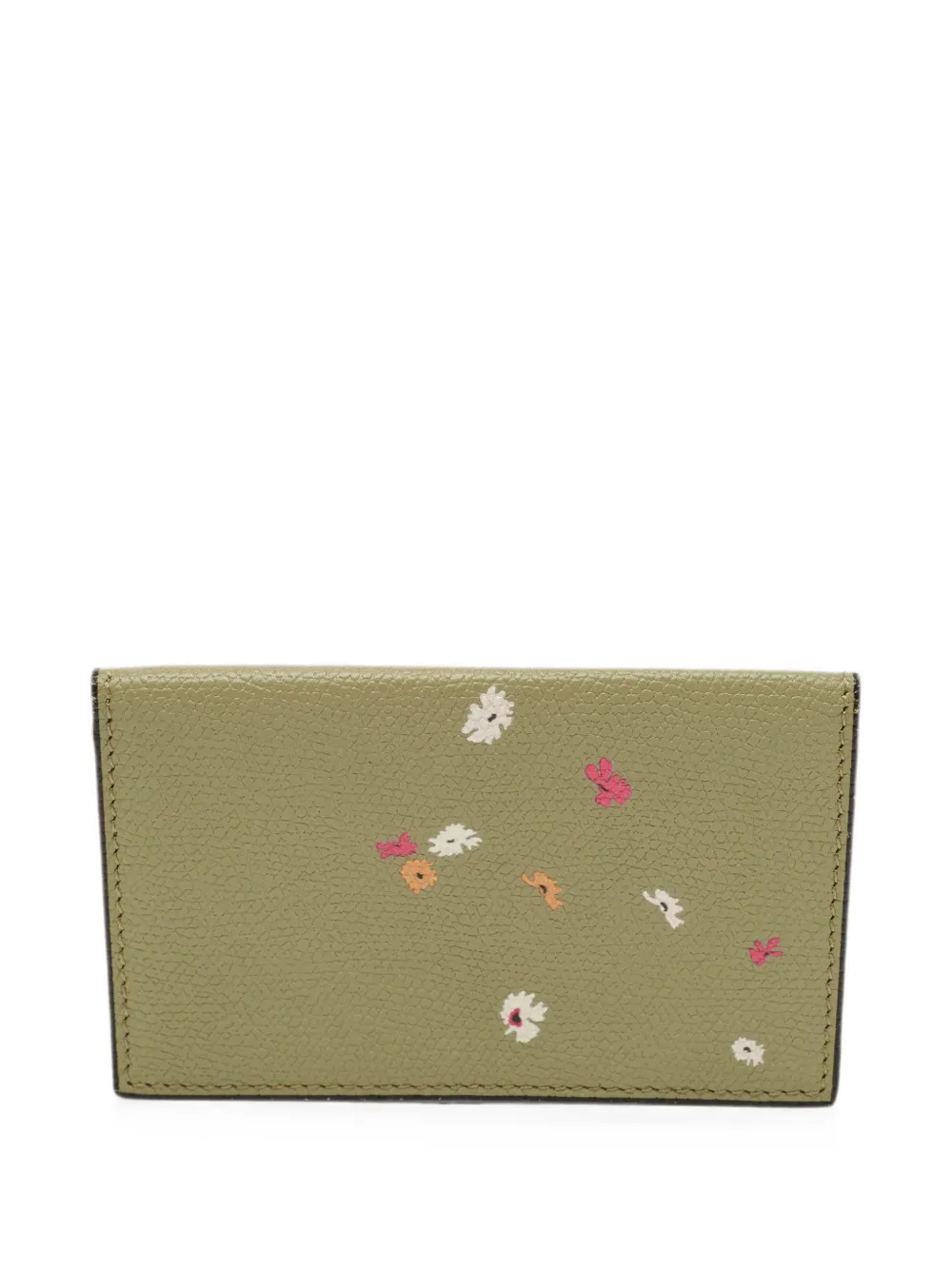 Pre-owned Valextra Onda Floral-print Card Holder In Green