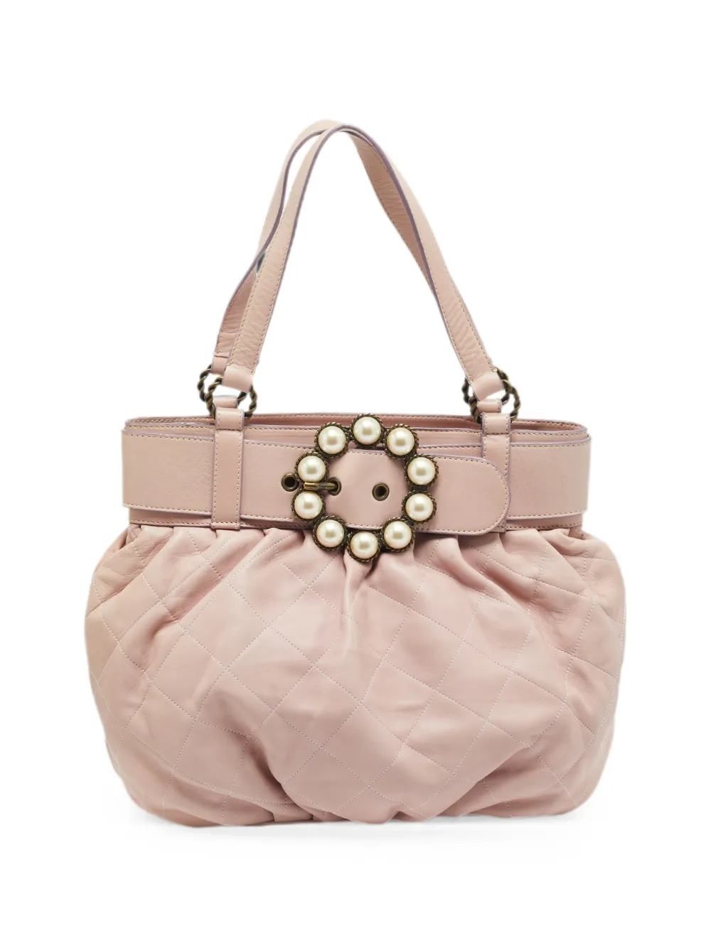 Moschino Pre-Owned pearl embellished quilted leather tote bag - Rosa
