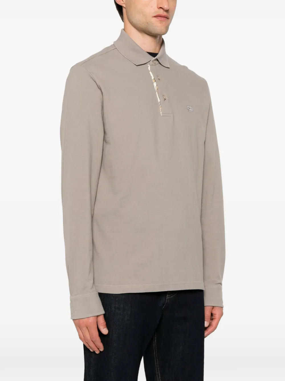 ETRO Poloshirt met Pegaso-borduurwerk en lange mouwen Grijs