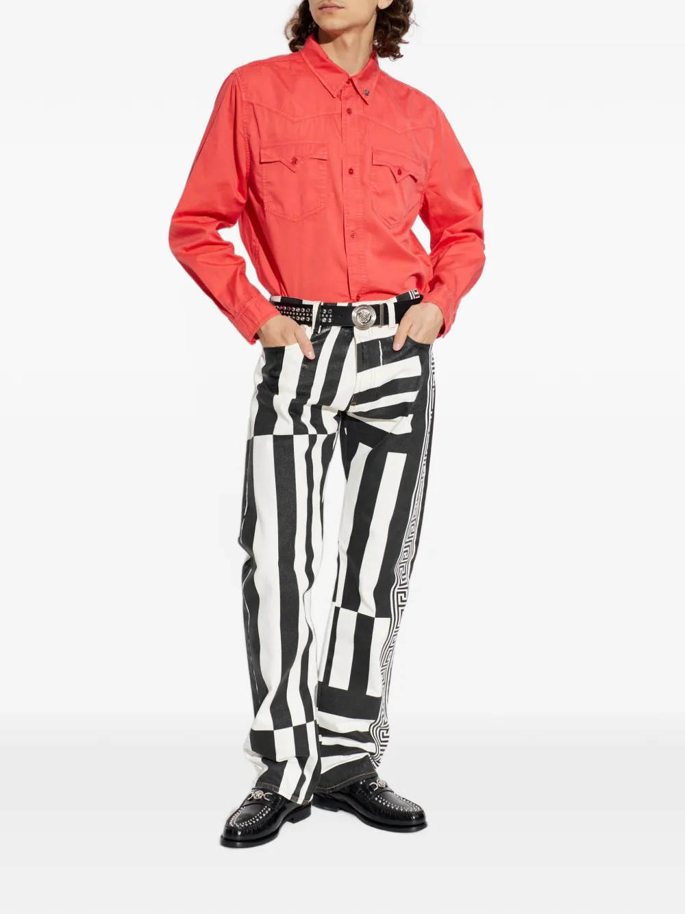 Versace Straight jeans met print Zwart