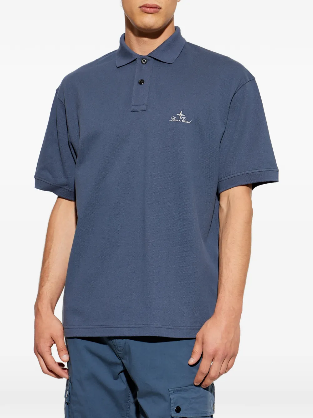 Stone Island Poloshirt met geborduurd logo Blauw
