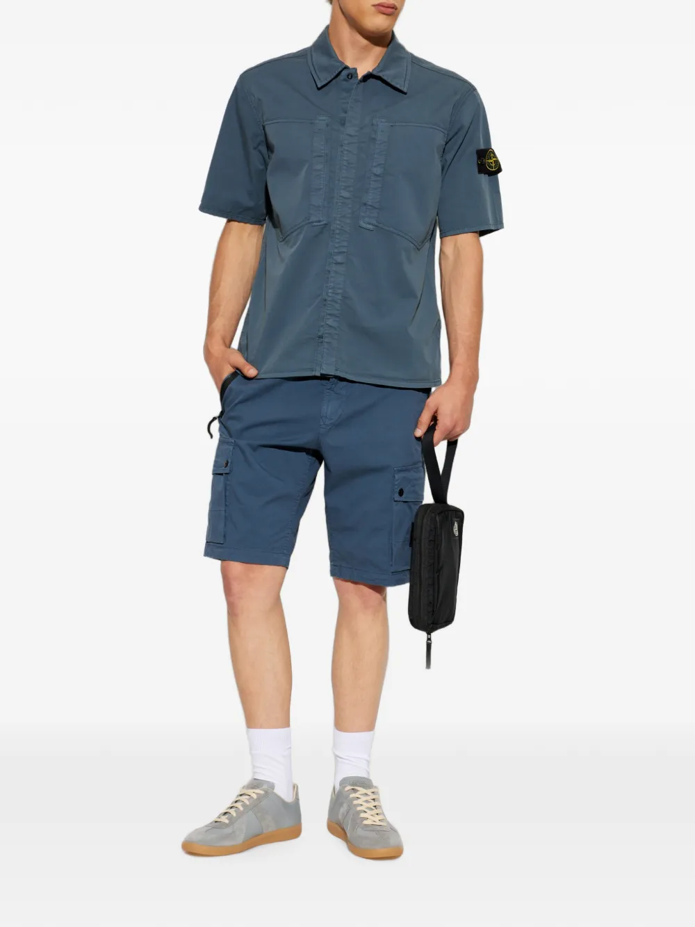 Stone Island Overhemd met logopatch en korte mouwen Blauw