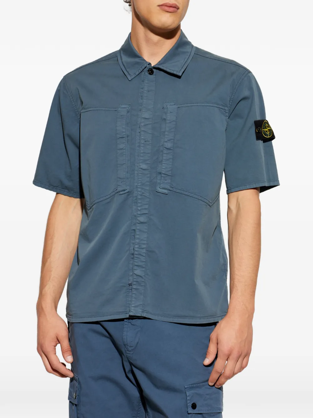 Stone Island Overhemd met logopatch en korte mouwen Blauw