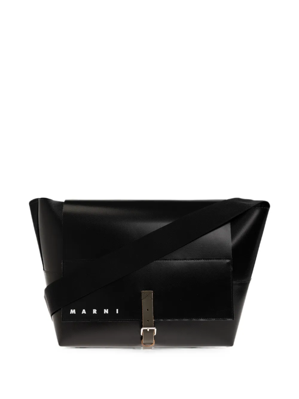 Marni logo-print buckle-fastening messenger bag - Nero