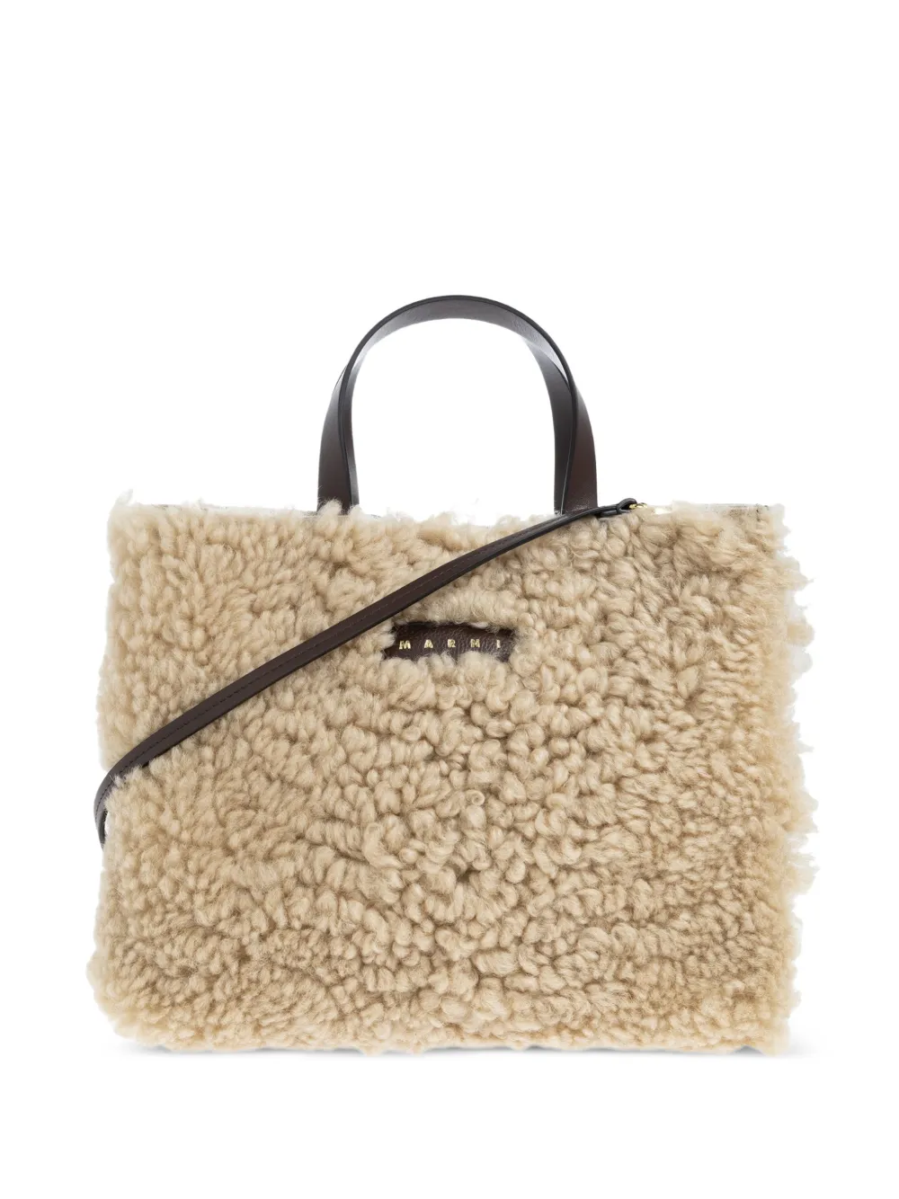 Marni Museo Soft East/West lamb fur tote bag - Nude