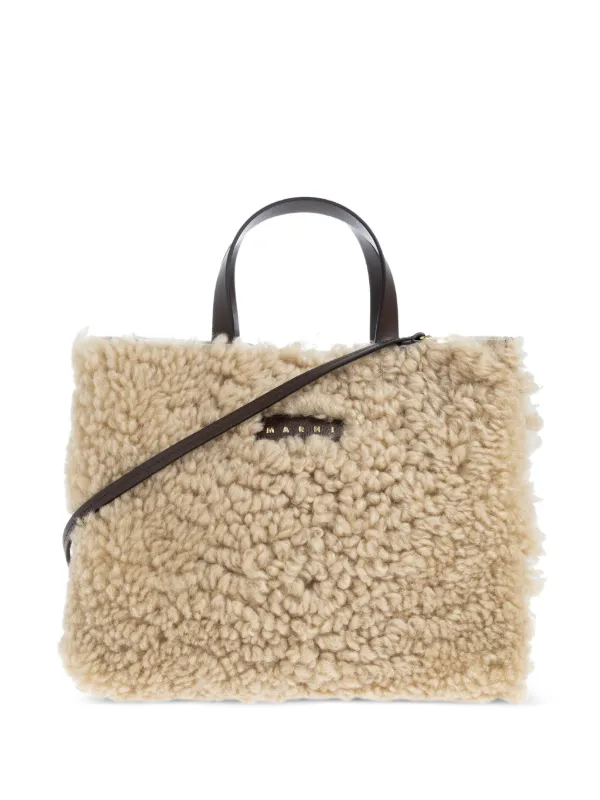 Marni Museo Soft Shearling Tote Bag in Neutrals