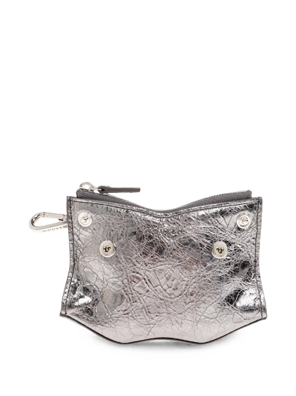 Alexander McQueen crinkled-leather keychain pouch - Silver