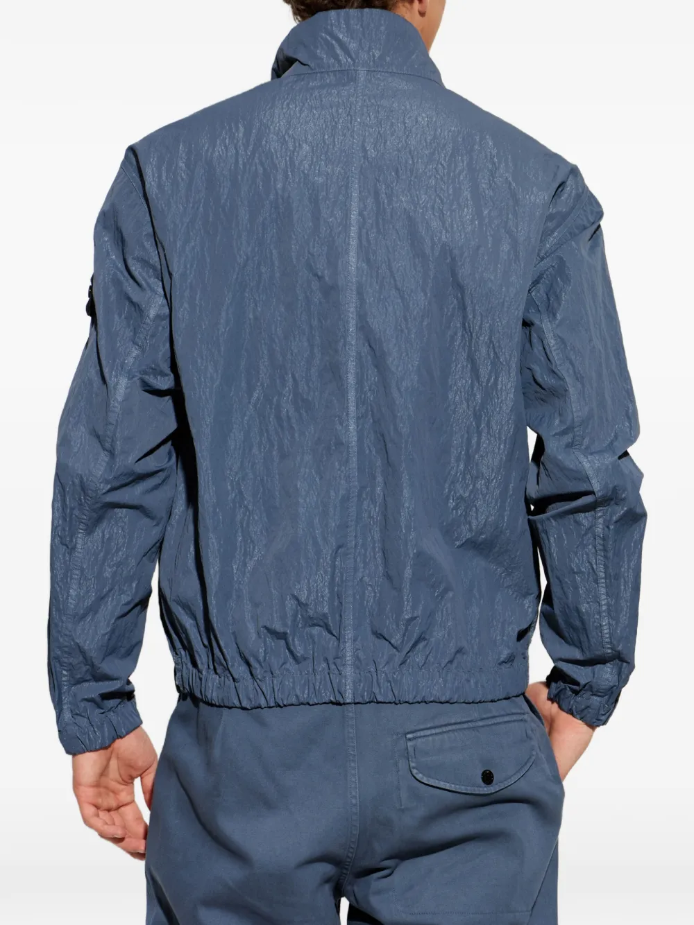 Stone Island Q100009 geribbeld nylon-TC jack met ketting Blauw