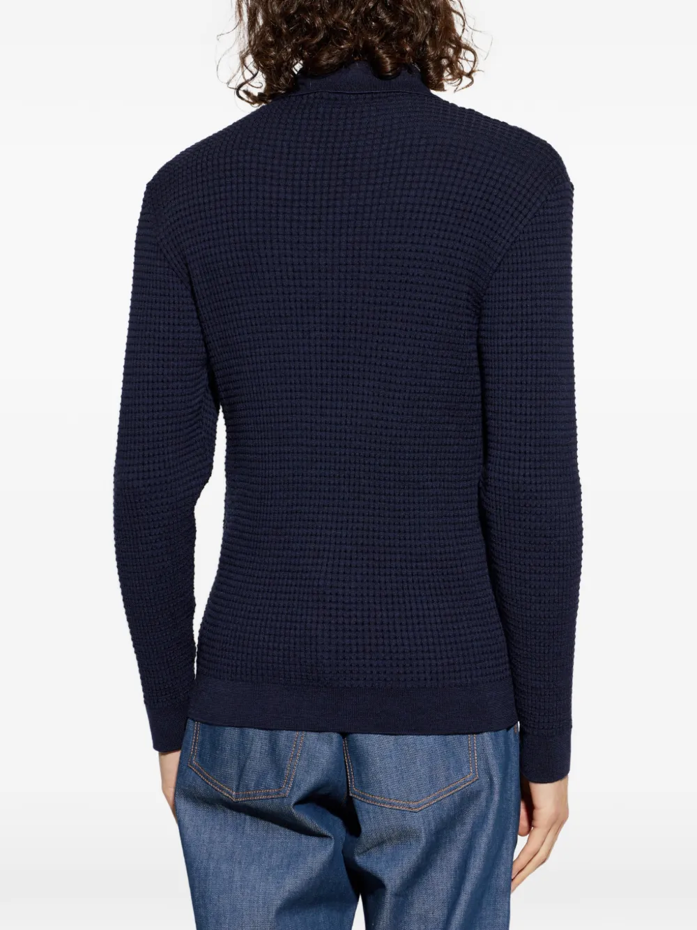 Moschino Wafelgebreide trui met logopatch Blauw