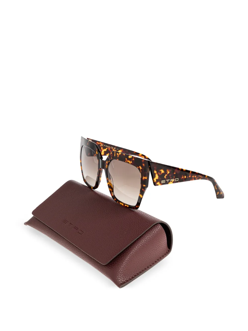 ETRO Zonnebril met geometrisch montuur met schildpadschild design Bruin
