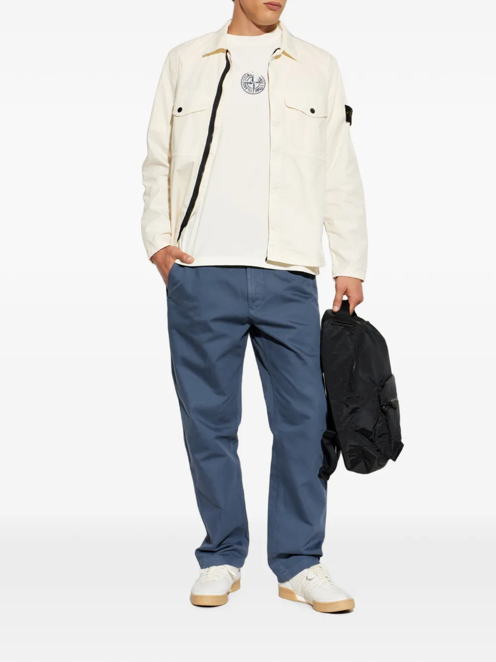 Stone Island 1200003 stretch twill shirtjack van biologisch katoen Beige