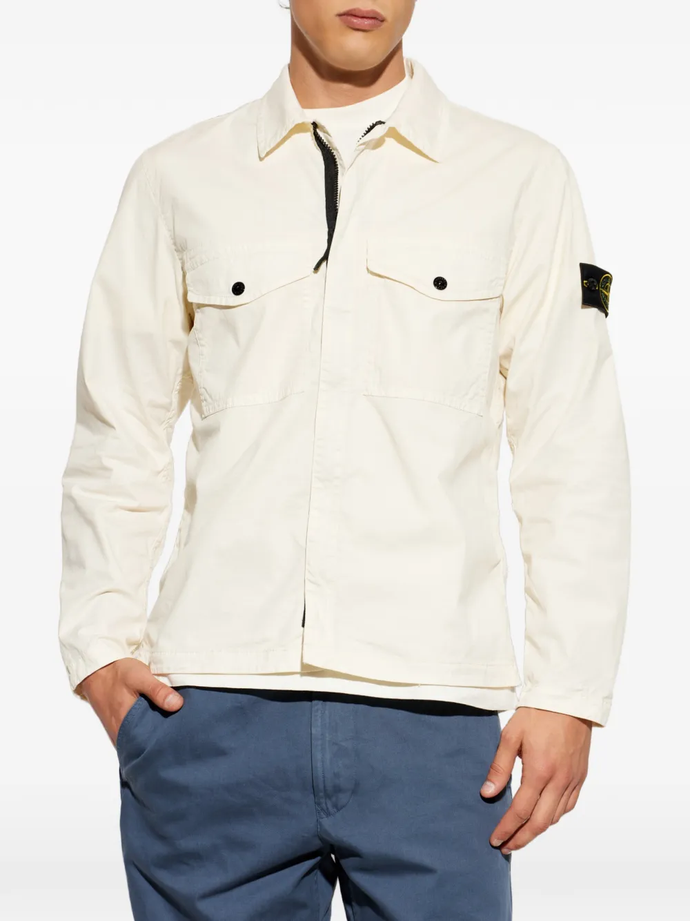 Stone Island 1200003 stretch twill shirtjack van biologisch katoen Beige