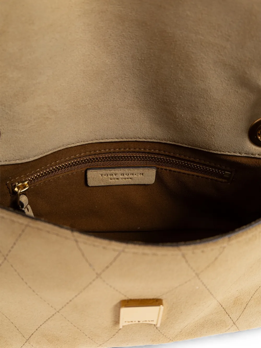 Tory Burch Charlie kleine gewatteerde schoudertas Beige