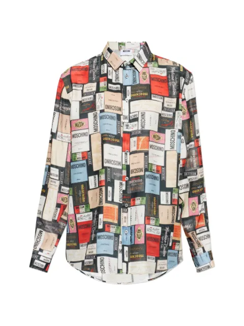 Moschino label-print silk shirt