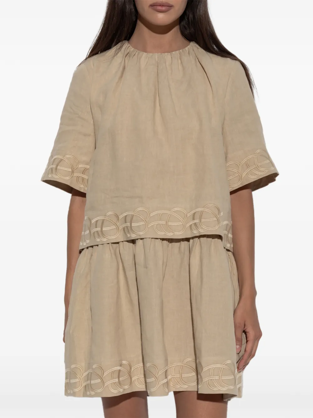 By Malene Birger Jania mini-jurk met borduurwerk Beige