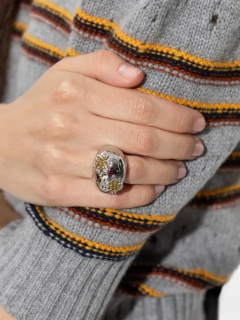 Marni crystal-embellished flower ring