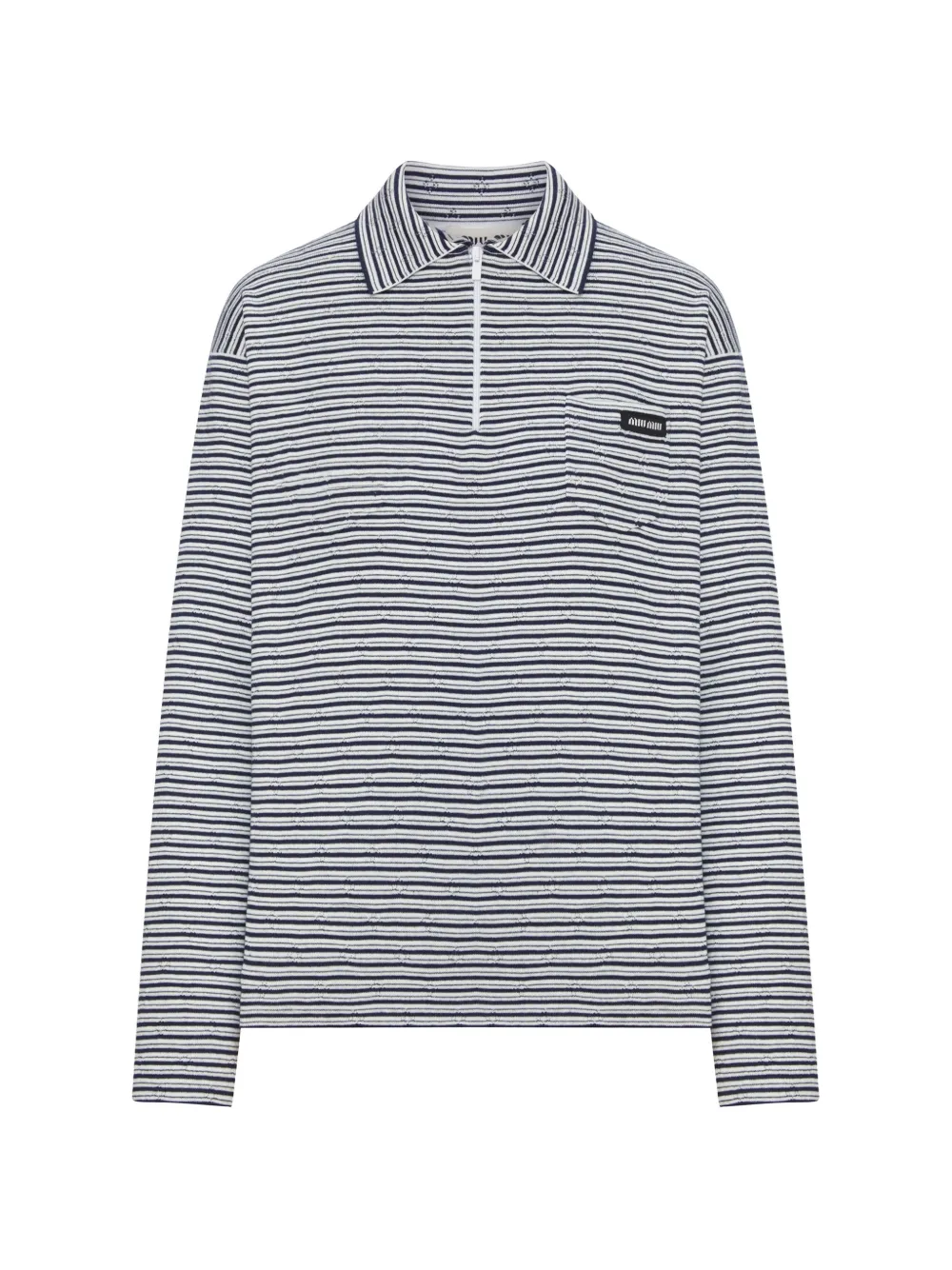 Miu Miu stripe motif pointelle knit polo shirt - Weiß