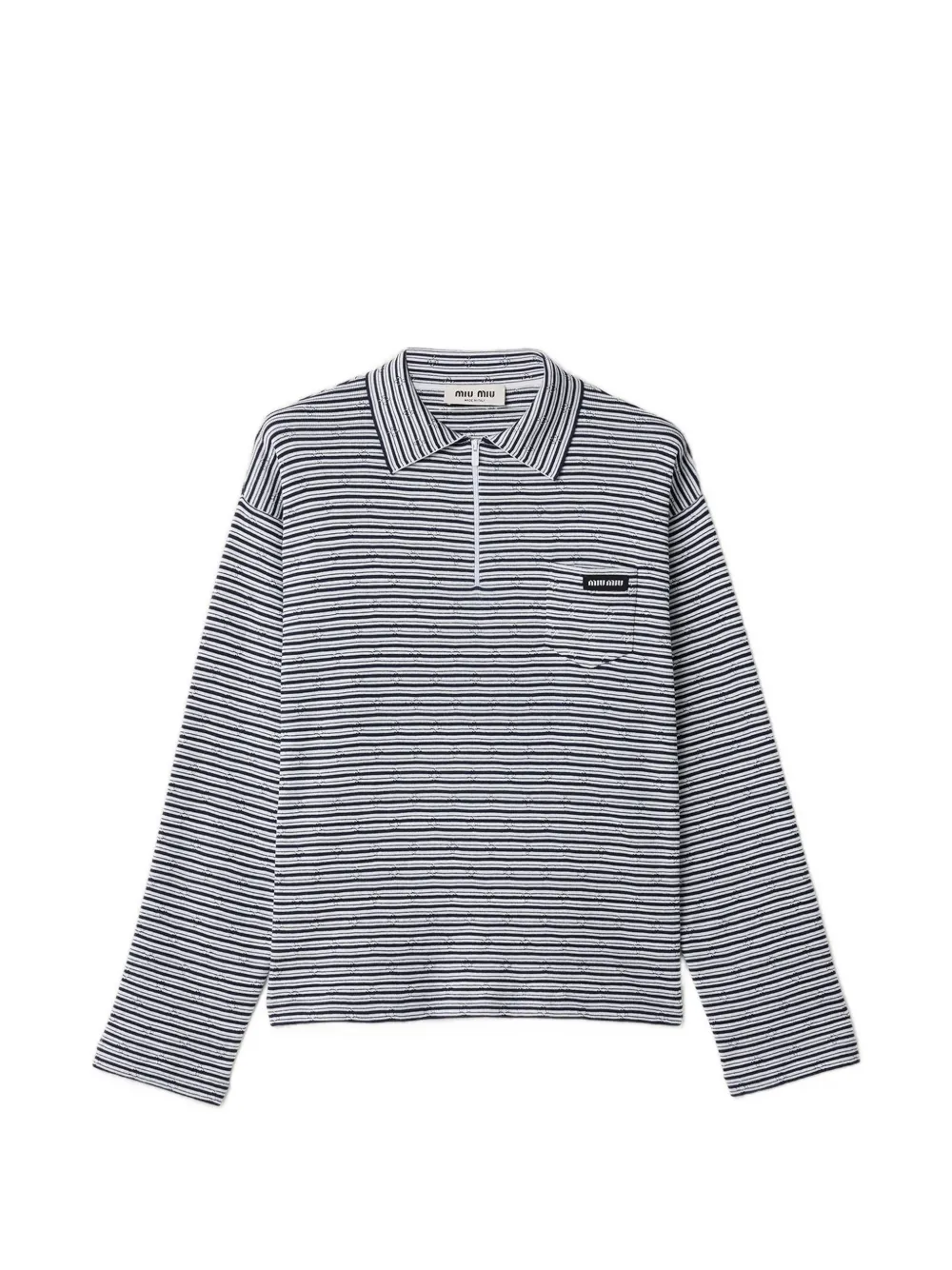 Miu Miu stripe motif pointelle knit polo shirt - Bianco