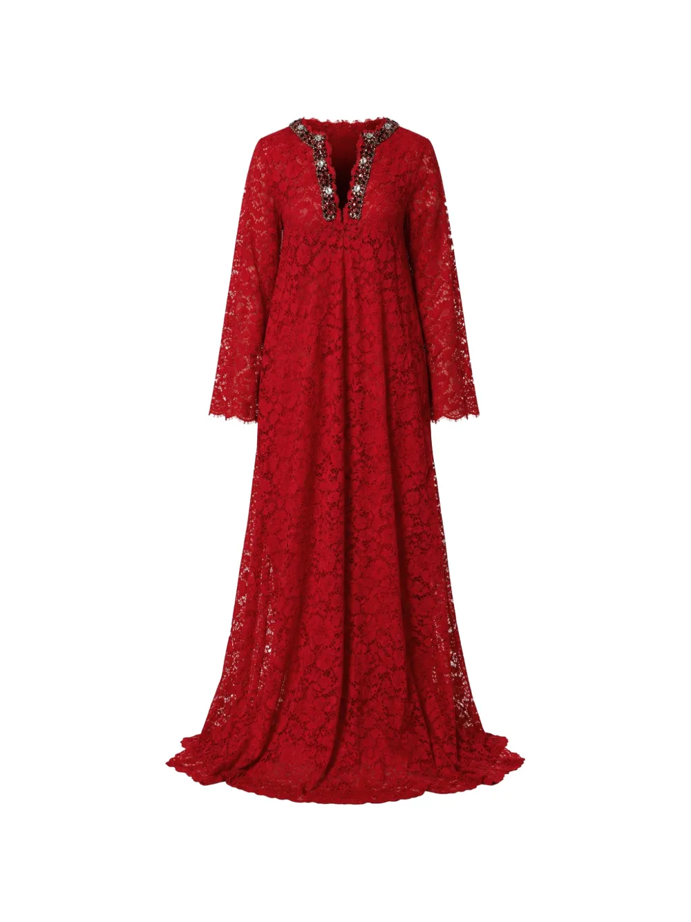 Dolce & Gabbana Abito in pizzo a fiori con strass - Rosso
