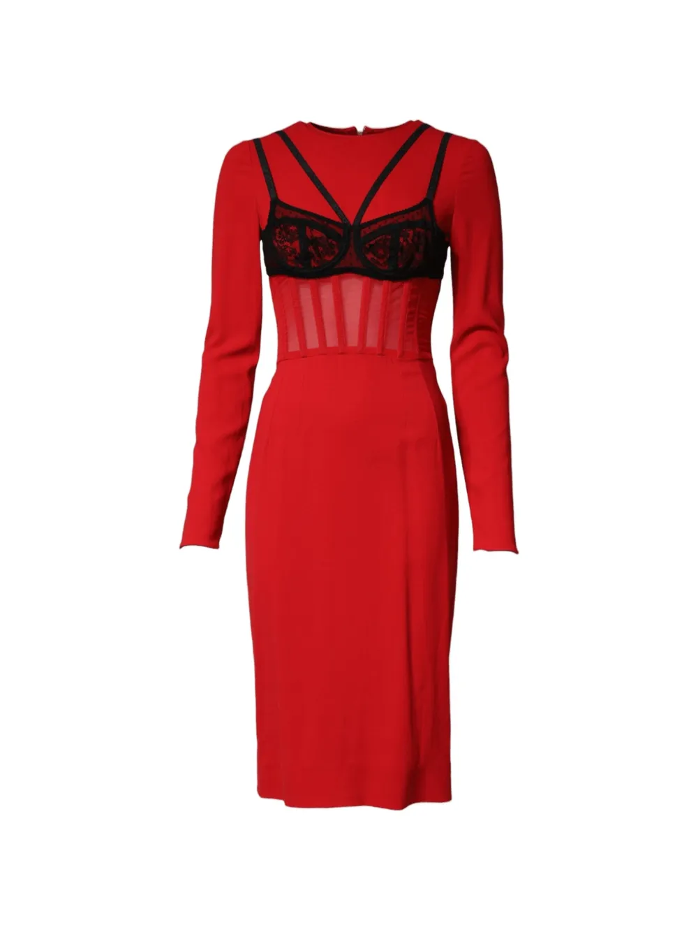 Dolce & Gabbana Midikleid mit Spitzen-Overlay - Rot