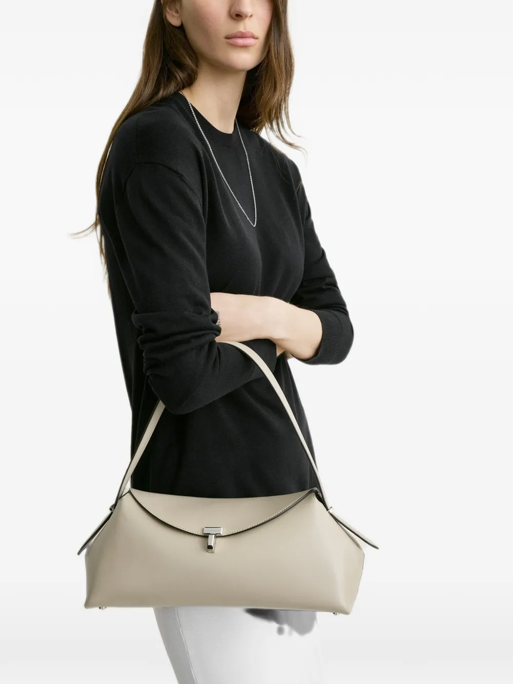 TOTEME T-Lock leren schoudertas Beige