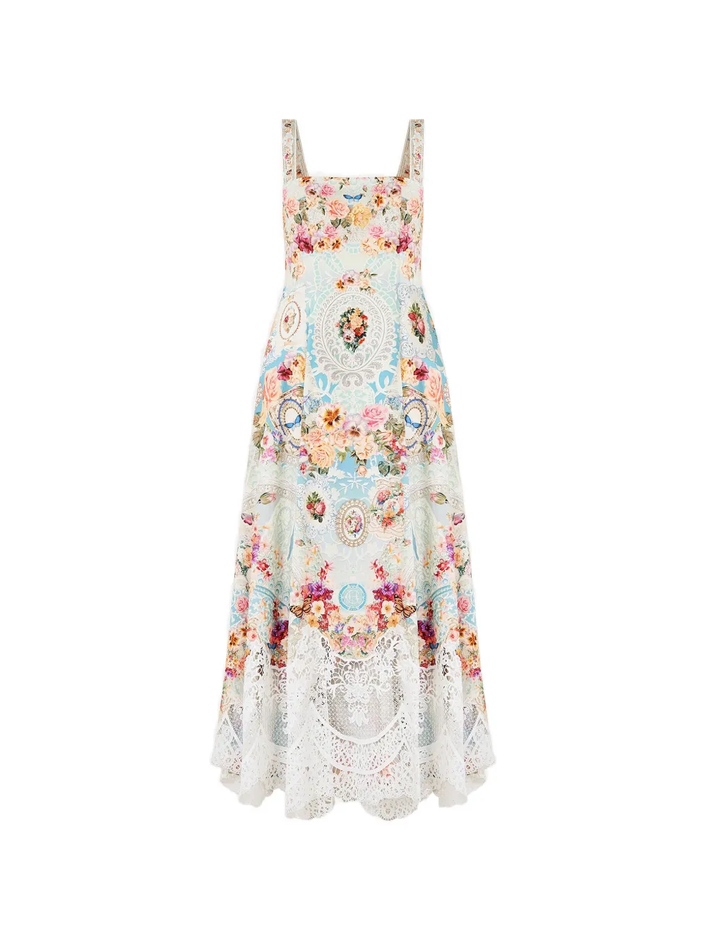 Camilla Taste For Lace floral-print lace-trim midi dress - Blue