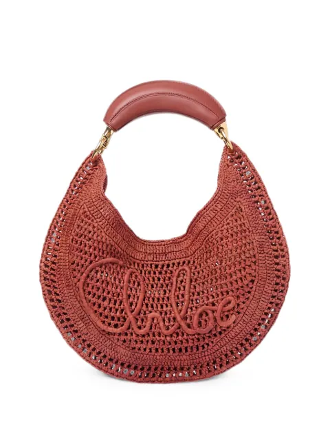 Chloé logo-embroidered raffia tote bag