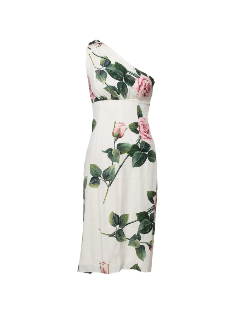 Dolce & Gabbana Abito midi drappeggiato con stampa rose - Bianco