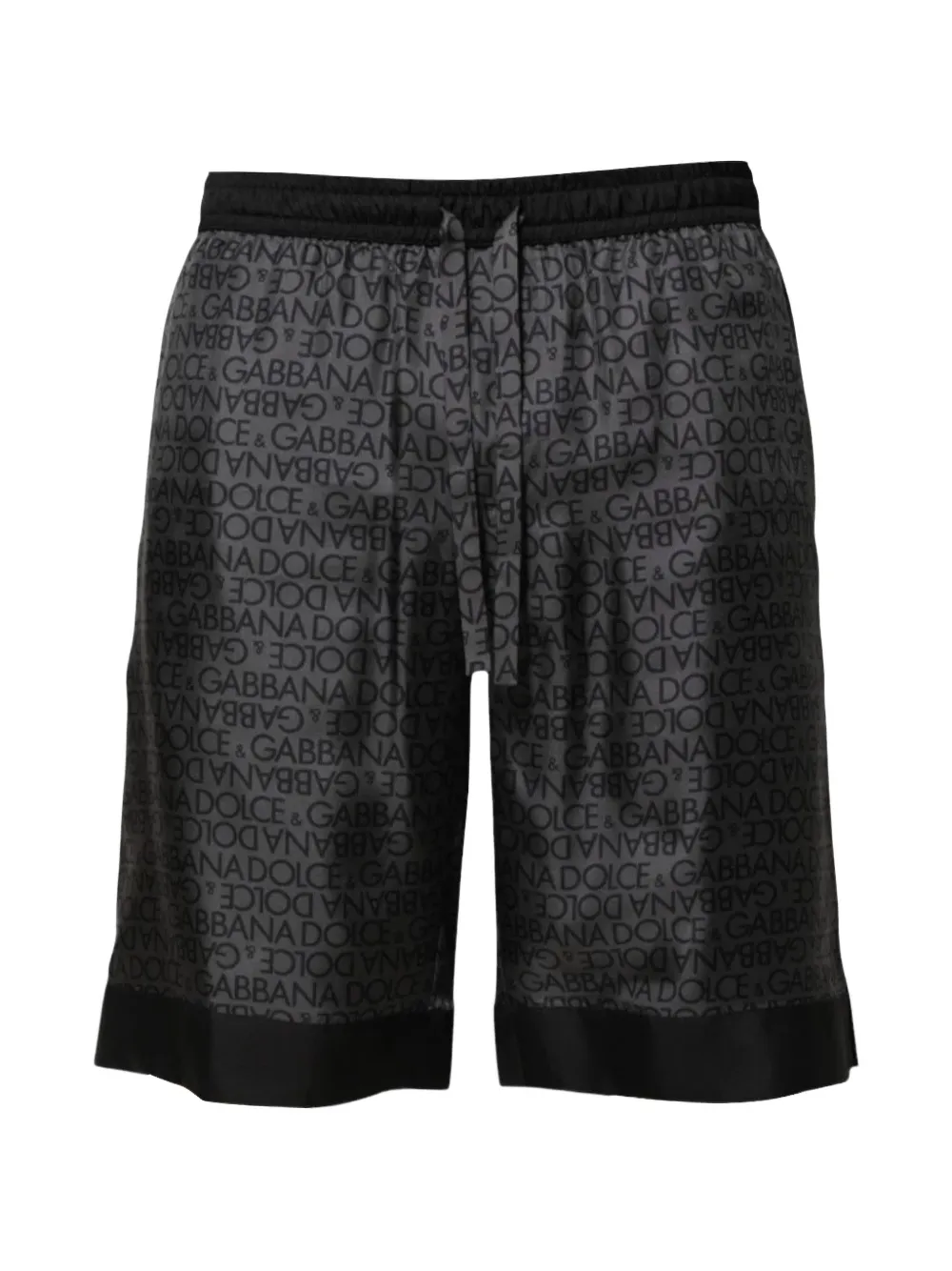Dolce & Gabbana Shorts con stampa logo in seta - Nero