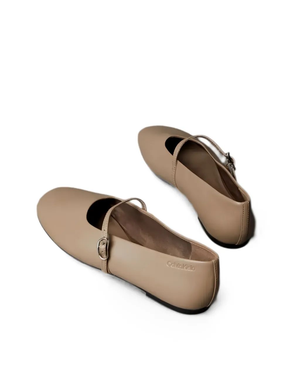Calvin Klein buckle-strap leather ballet flats Beige