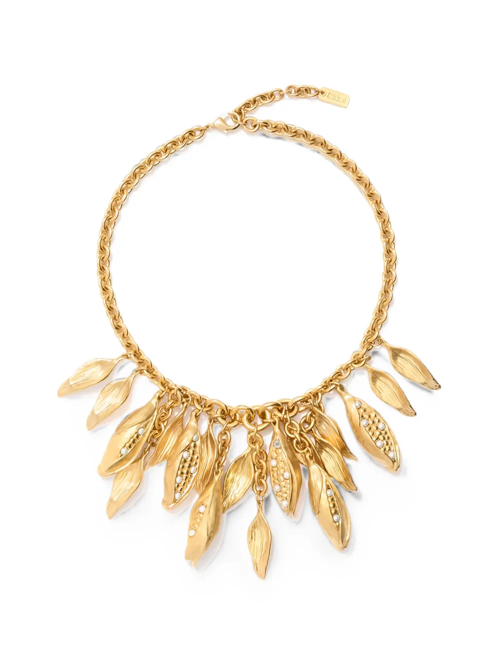 Chloé leaf-pendant faux-pearl necklace - Oro