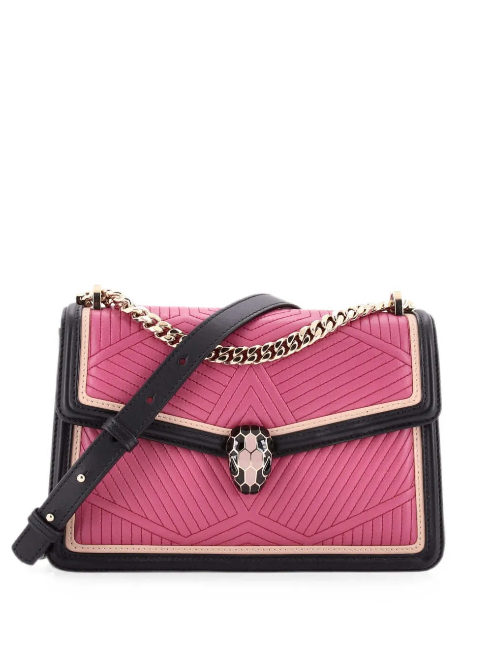 Pre-owned Bvlgari Serpenti Forever Shoulder Bag Quilted Leather Small Crossbody Bag In Black