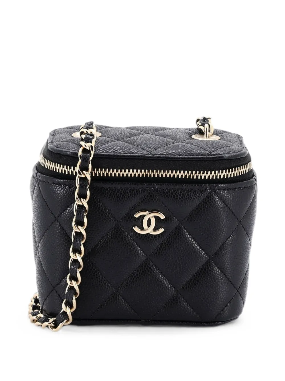 CHANEL Pre-Owned Classic Vanity Case with Chain Quilted Caviar Mini pouch - Black