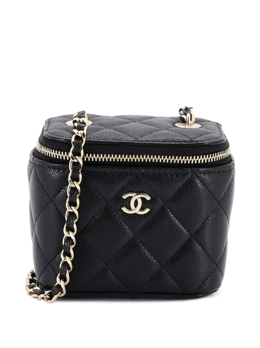 CHANEL Pre-Owned Trousse make up mini in pelle Caviar trapuntata con catena - Nero