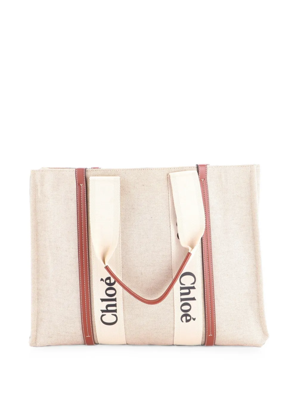 Chloé Pre-Owned Woody Canvas with Leather Large tote bag - Marrone